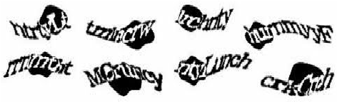 A series of distorted-text captchas of high difficulty.